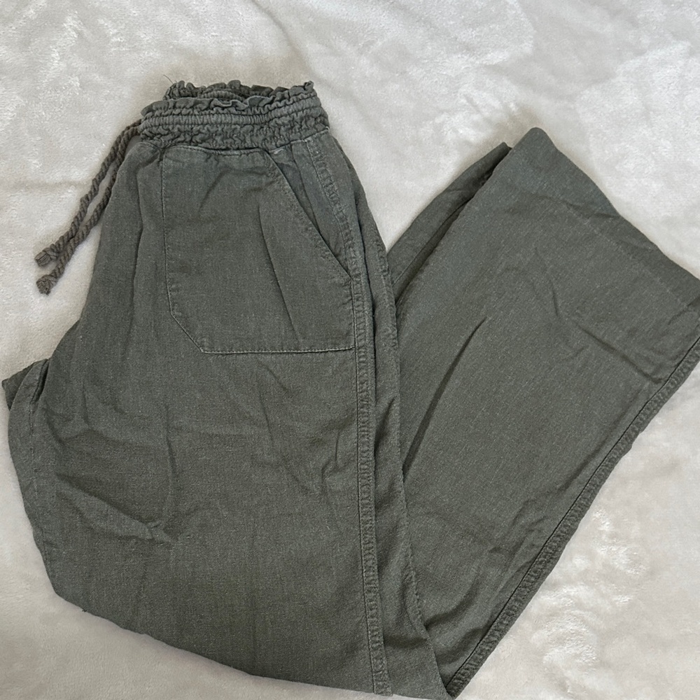 Olive Green Wide Leg Drawstring Pants